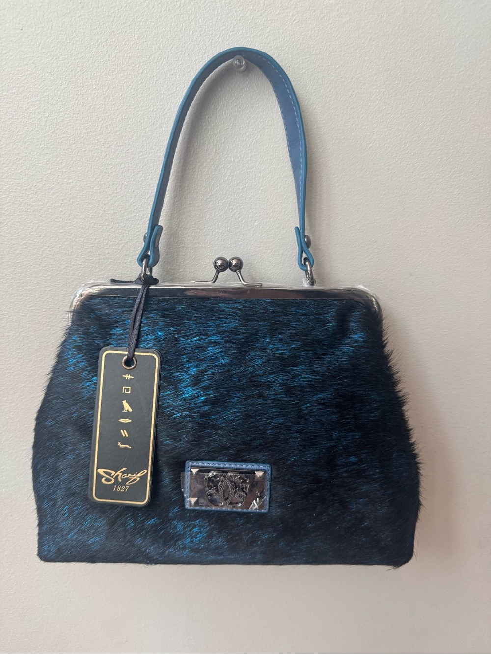 Sharif Haircalf Kisslock Top-Handle Women's Bag with Crossbody Strap.